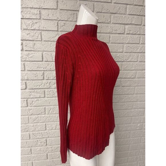 Express Women Burgundy High Neck Cable Sweater Size S - Picture 4 of 6